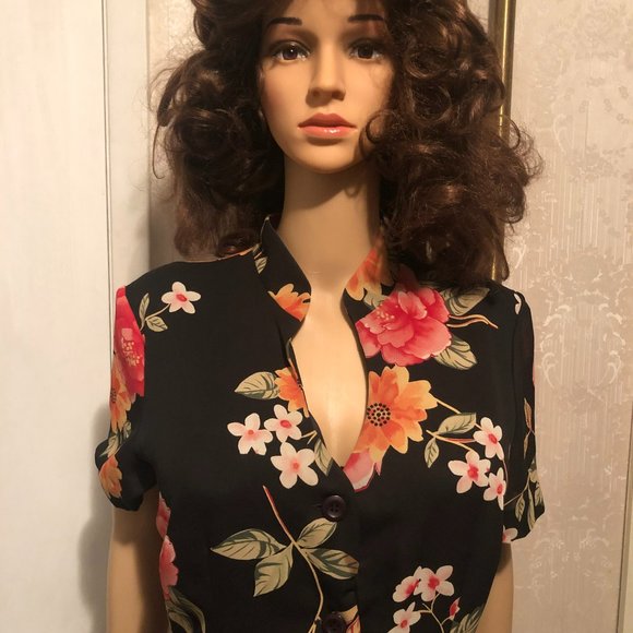 adDRESS MAGGY, Bright Vivid florals on black acetate, size 10, - Picture 3 of 3